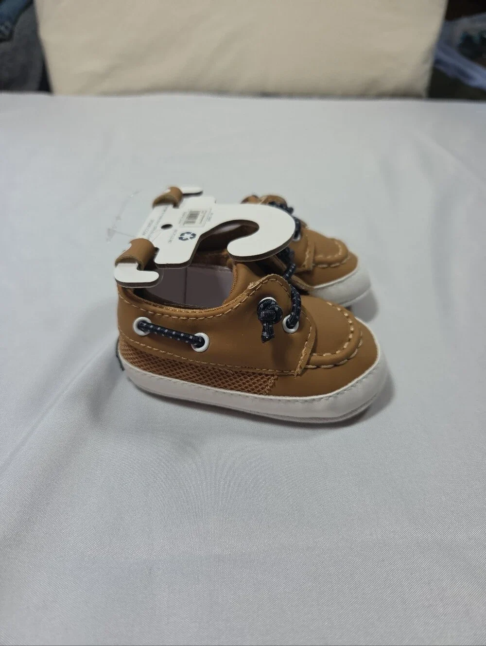 NWT SPERRY Top Sider Infant Size 3 Boat Shoe Lace-Up Tan W/Navy Laces